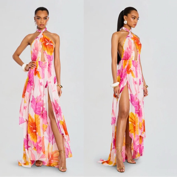 Retrofete Dresses & Skirts - Retrofete Ina Chiffon Maxi Dress w Bodysuit Floral XXS